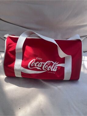 Vintage Coca Cola Red Canvas Duffel Bag with White Straps